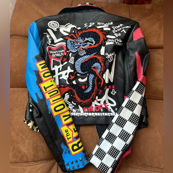 AKIRA Multicolor Studded Leather Jacket - Picture 3 of 4